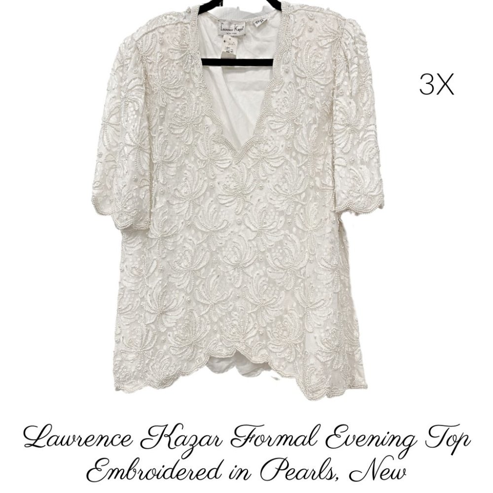 NWT Lawrence Kazar Pearl Embroidered Formal Evening Top 3X